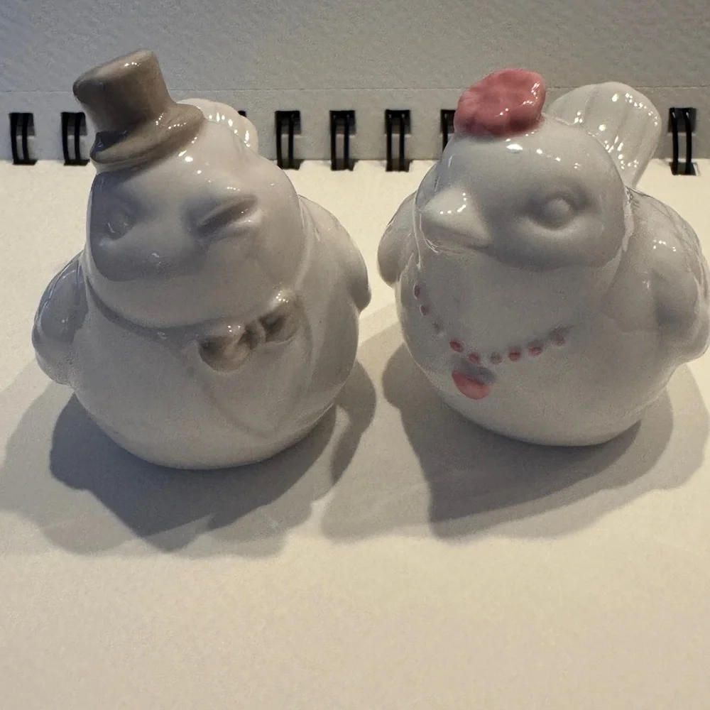NEW Wedding Bride Groom Salt Pepper Shakers LOVE BIRDS NEW Ceramic Porcelain